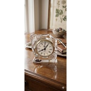 Vintage Elgin‎ Lead Crystal Desk Clock Quartz Roman Numerals Paperweight Style